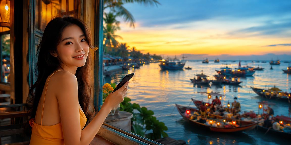 Người dùng tại Mũi Né thưởng thức cà phê buổi sáng trong khi khám phá trò chơi mới trên điện thoại